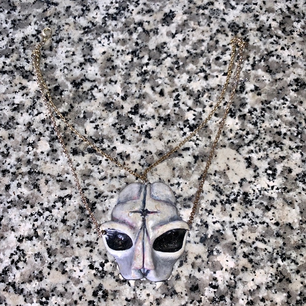 Cat Skull clay necklace